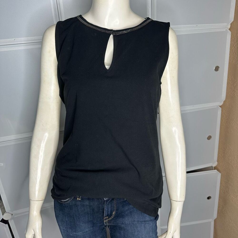 White House Black Market Beaded Neck Keyhole Tank Blouse Size Medium